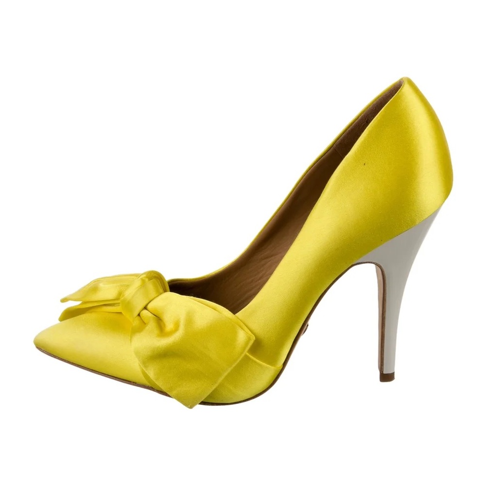 WORN ONCE Tory Burch Satin 110mm Bow Pump Heels in Acidic Yellow Sz 8 Sexy - Picture 2 of 11